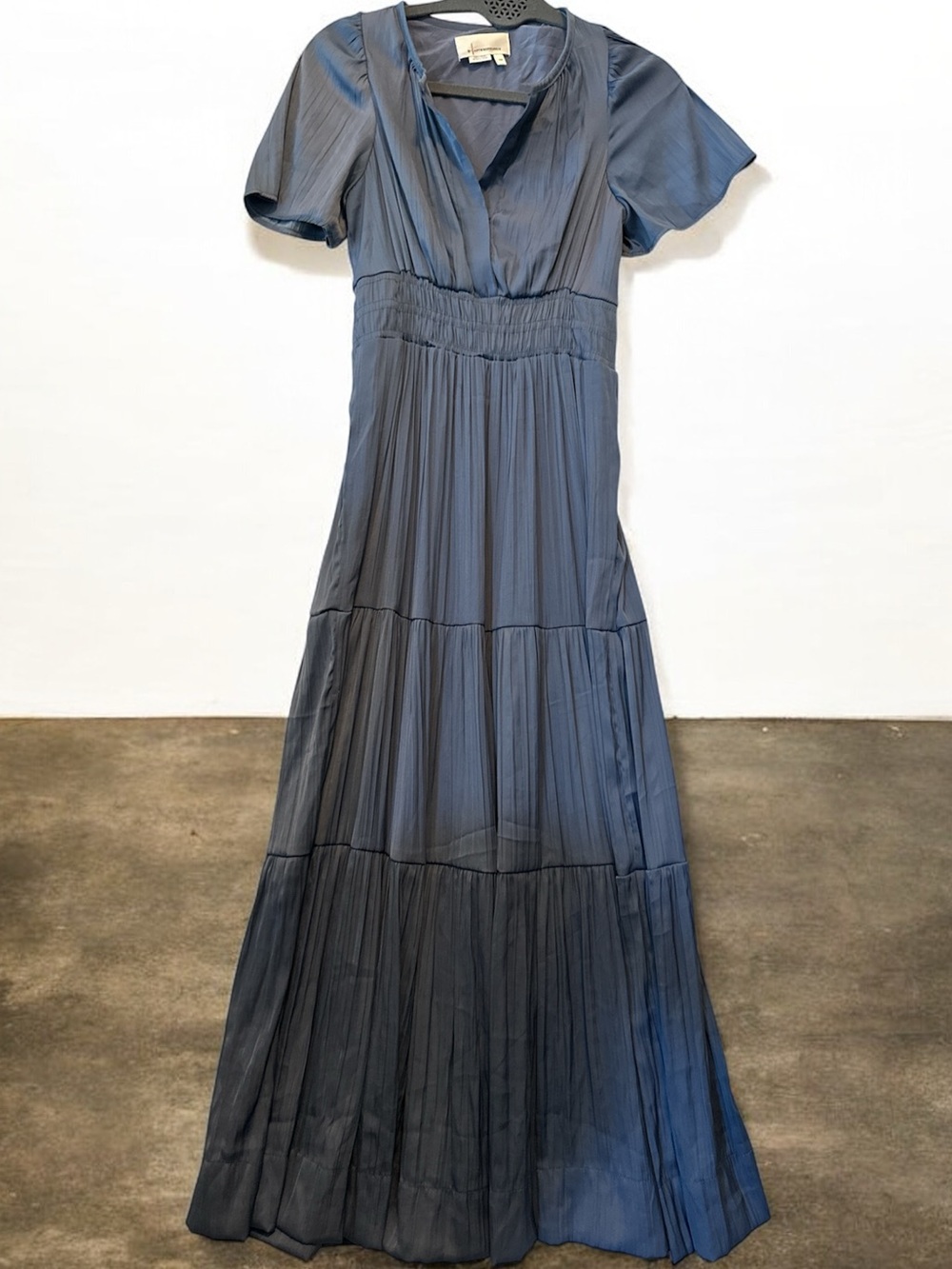 Anthropologie Blue Tiered V-Neck Maxi Dress
